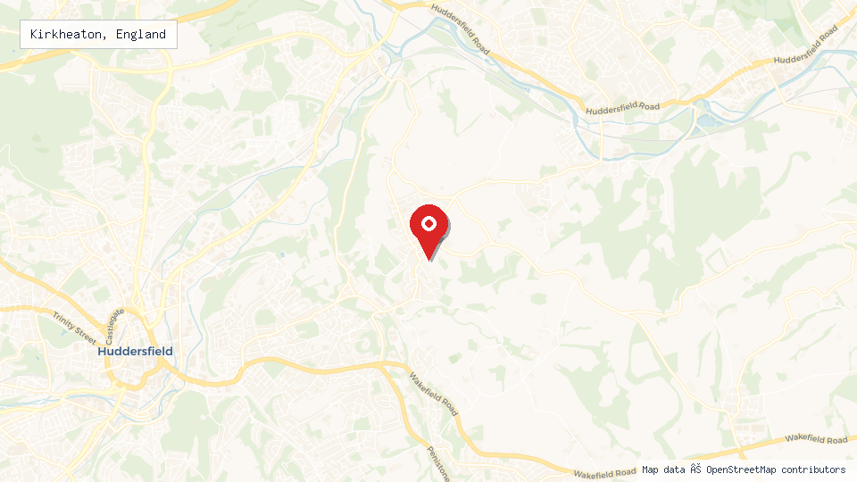 Street map of Kirkheaton, England with location pin