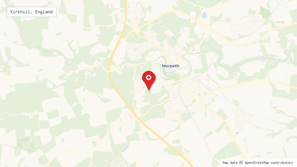 Street map of Kirkhill, England with location pin
