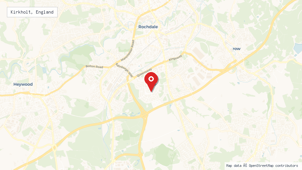 Street map of Kirkholt, England with location pin