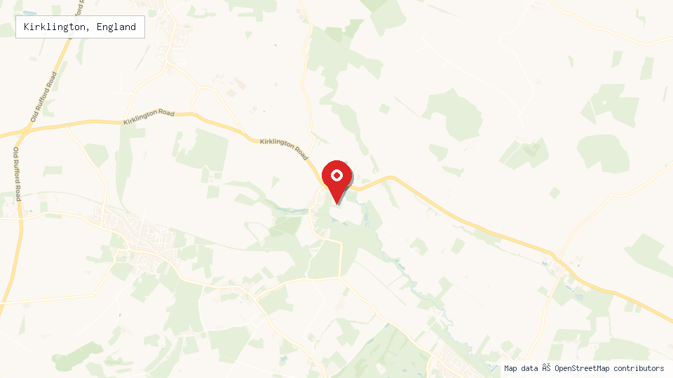 Street map of Kirklington, England with location pin