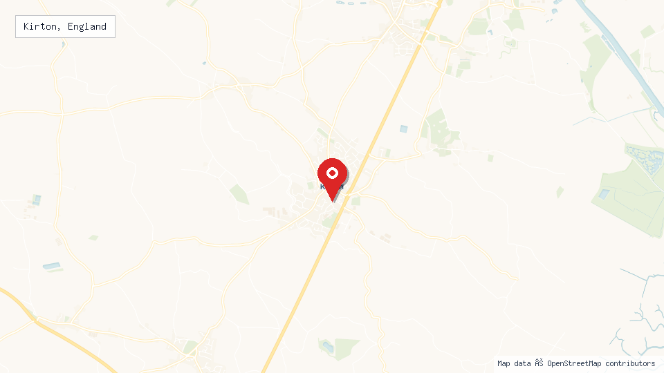 Street map of Kirton, England with location pin