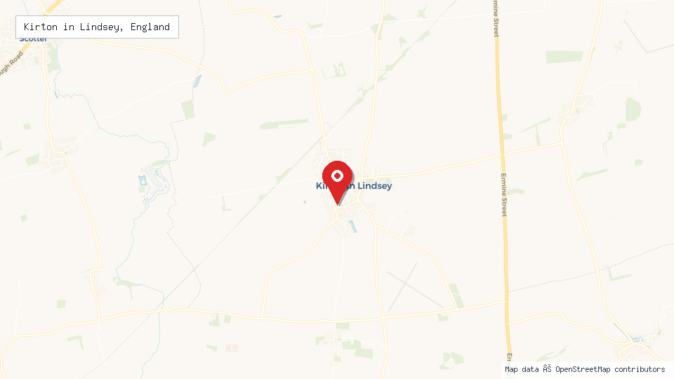 Street map of Kirton in Lindsey, England with location pin