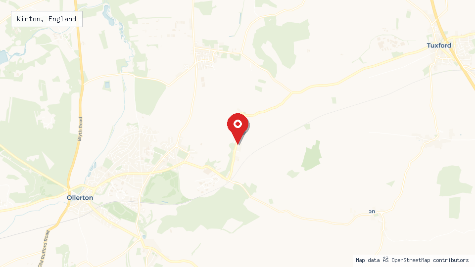 Street map of Kirton, England with location pin