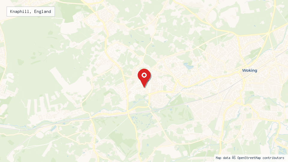 Street map of Knaphill, England with location pin