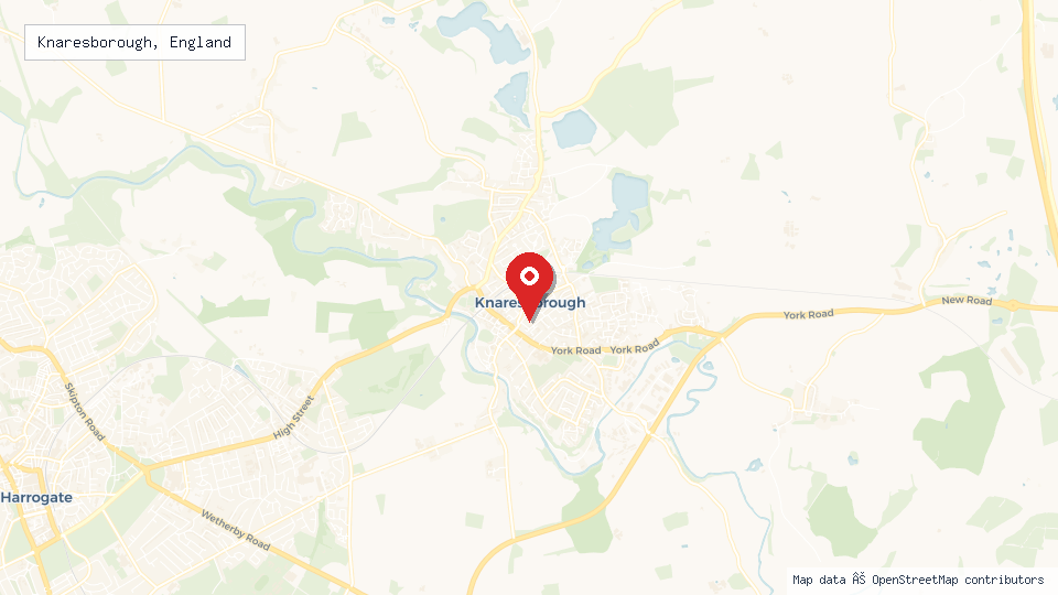 Street map of Knaresborough, England with location pin