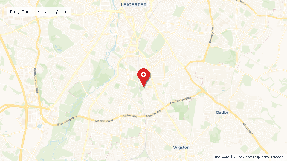 Street map of Knighton Fields, England with location pin