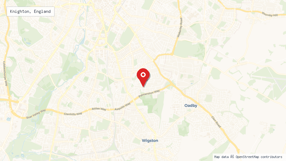 Street map of Knighton, England with location pin
