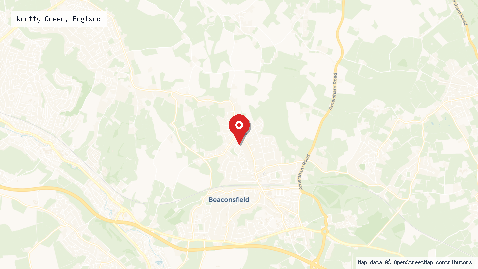 Street map of Knotty Green, England with location pin