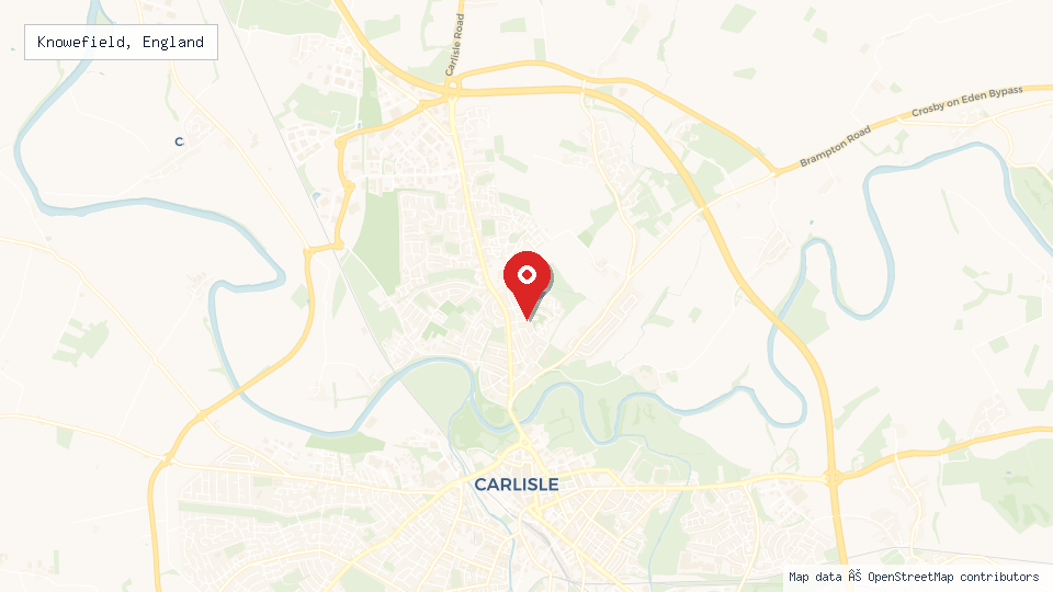 Street map of Knowefield, England with location pin