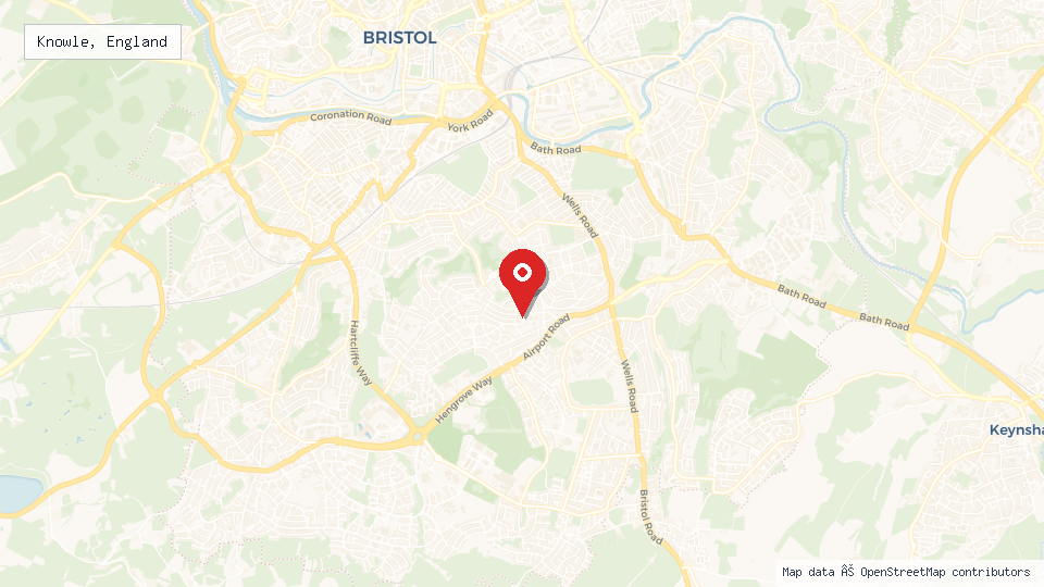 Street map of Knowle, England with location pin