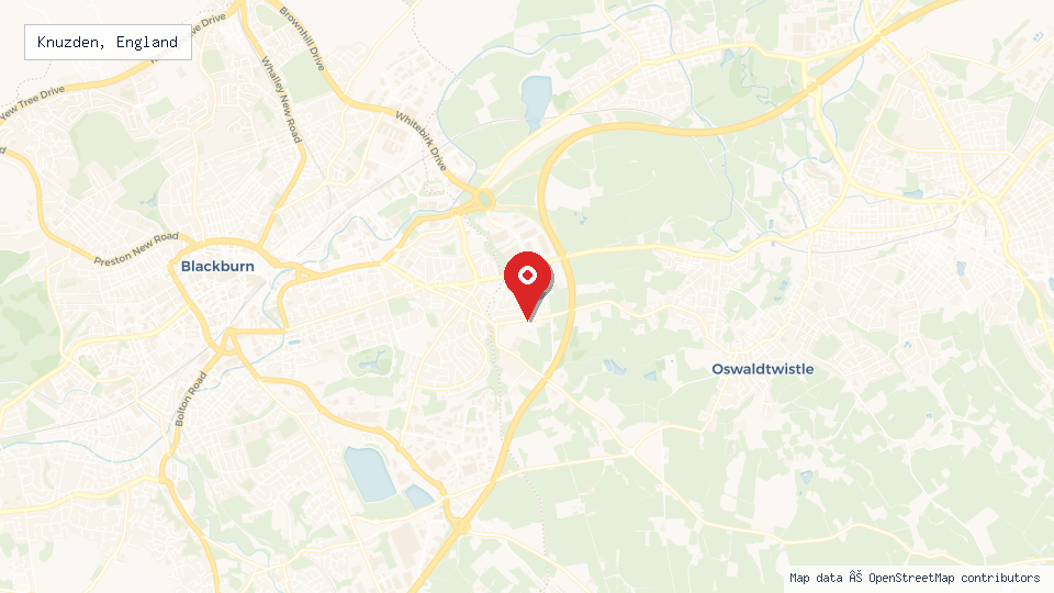 Street map of Knuzden, England with location pin