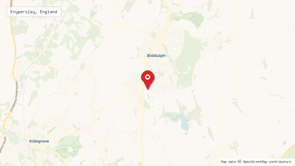 Street map of Knypersley, England with location pin