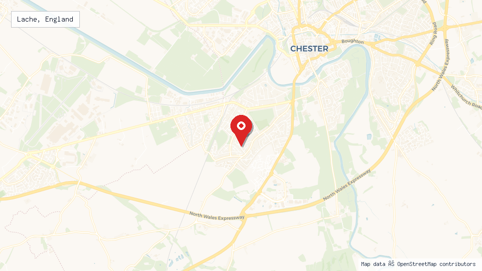 Street map of Lache, England with location pin