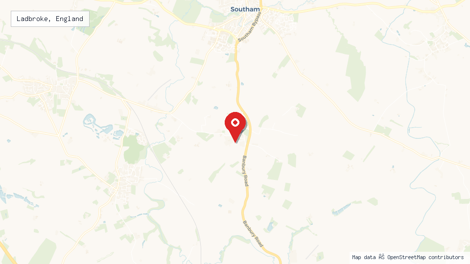 Street map of Ladbroke, England with location pin