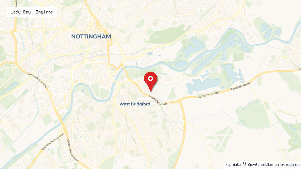 Street map of Lady Bay, England with location pin
