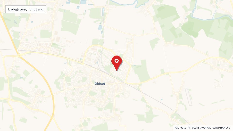 Street map of Ladygrove, England with location pin