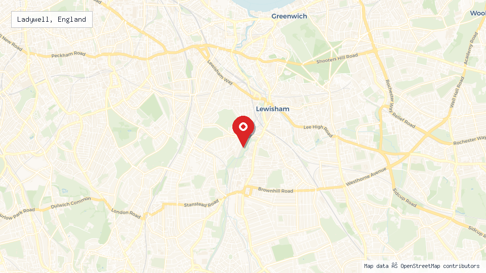 Street map of Ladywell, England with location pin