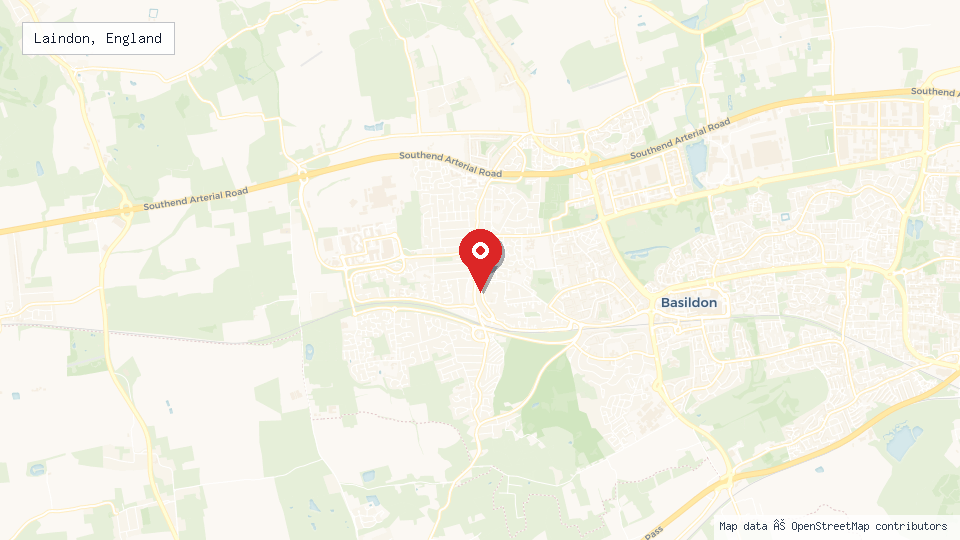 Street map of Laindon, England with location pin