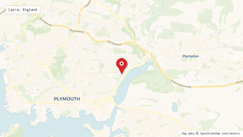 Street map of Laira, England with location pin