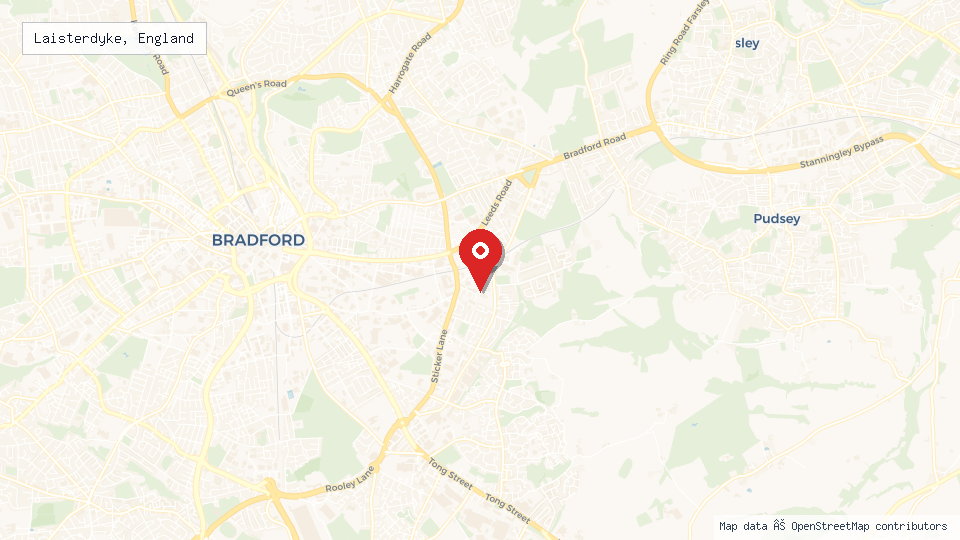 Street map of Laisterdyke, England with location pin