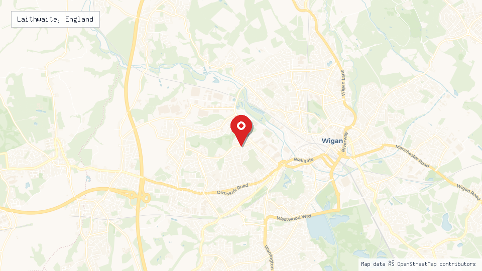 Street map of Laithwaite, England with location pin