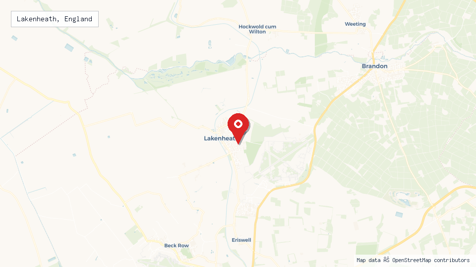 Street map of Lakenheath, England with location pin