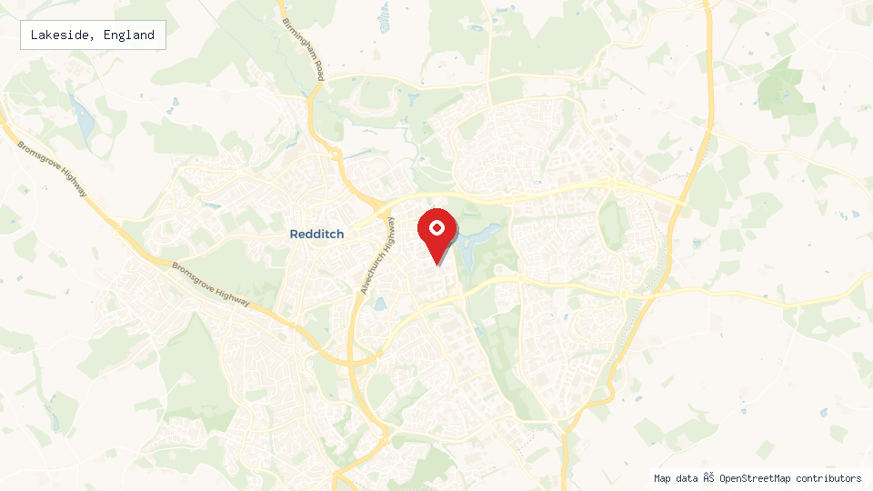 Street map of Lakeside, England with location pin
