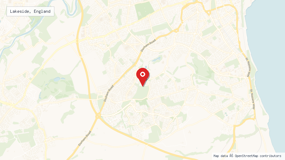Street map of Lakeside, England with location pin