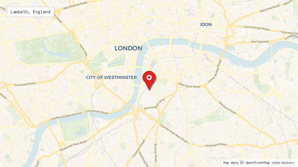Street map of Lambeth, England with location pin
