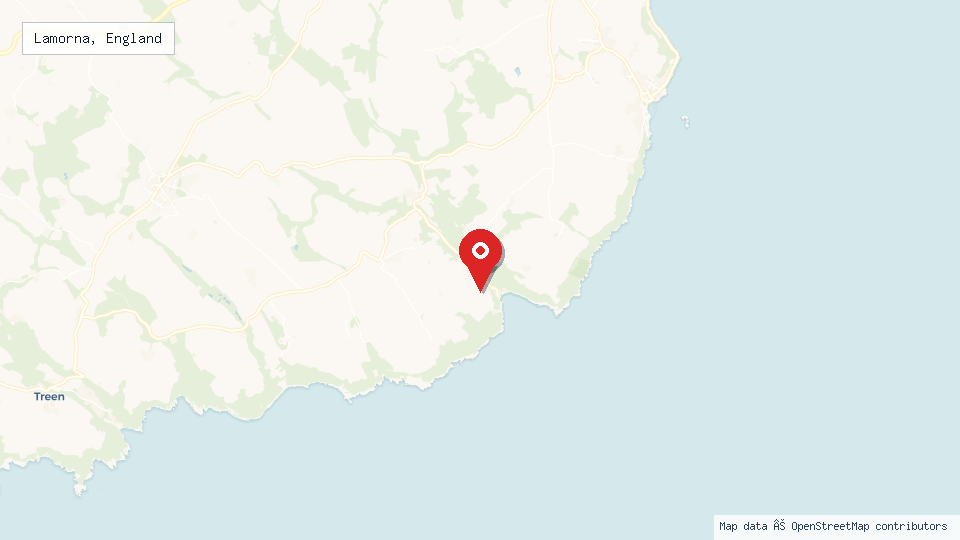 Street map of Lamorna, England with location pin