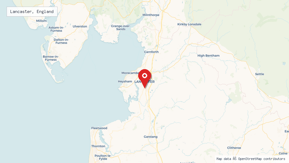 Street map of Lancaster, England with location pin