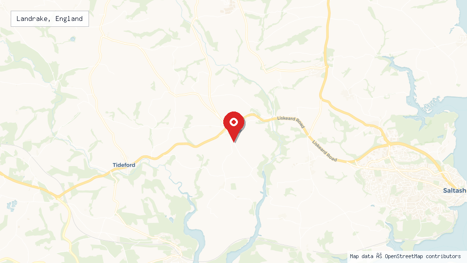 Street map of Landrake, England with location pin