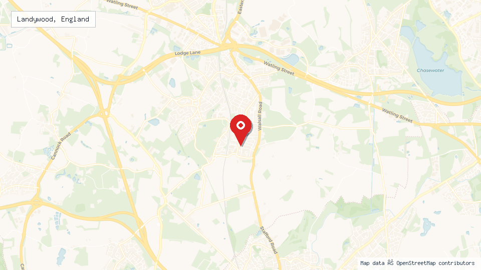 Street map of Landywood, England with location pin
