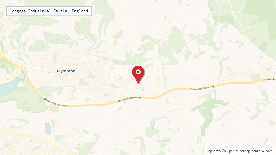 Street map of Langage Industrial Estate, England with location pin