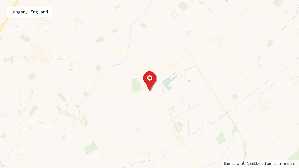 Street map of Langar, England with location pin