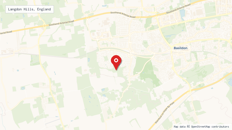 Street map of Langdon Hills, England with location pin