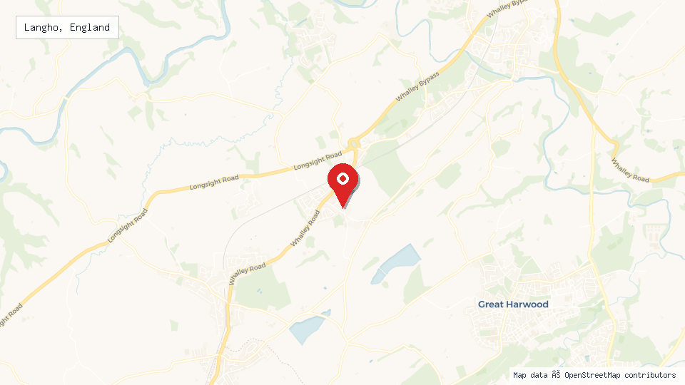 Street map of Langho, England with location pin