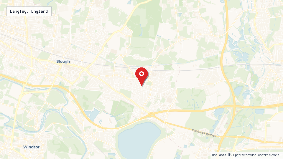 Street map of Langley, England with location pin