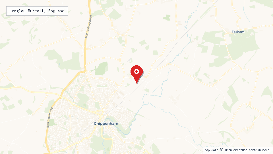 Street map of Langley Burrell, England with location pin