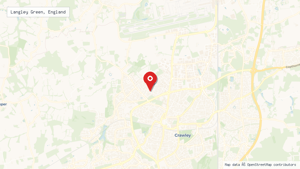 Street map of Langley Green, England with location pin