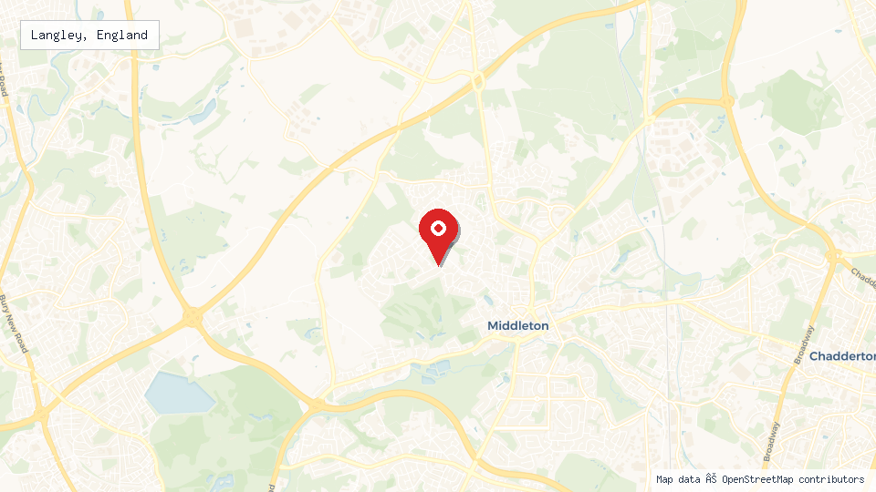Street map of Langley, England with location pin