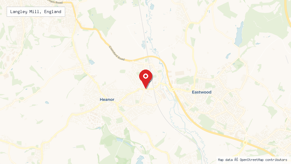 Street map of Langley Mill, England with location pin