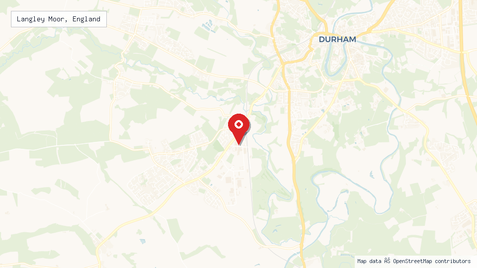 Street map of Langley Moor, England with location pin