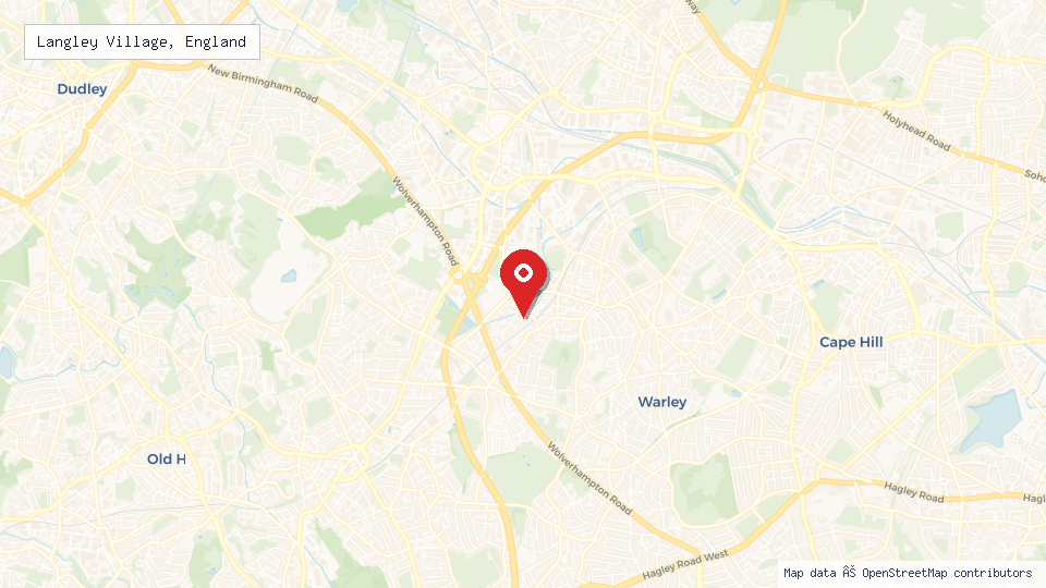 Street map of Langley Village, England with location pin