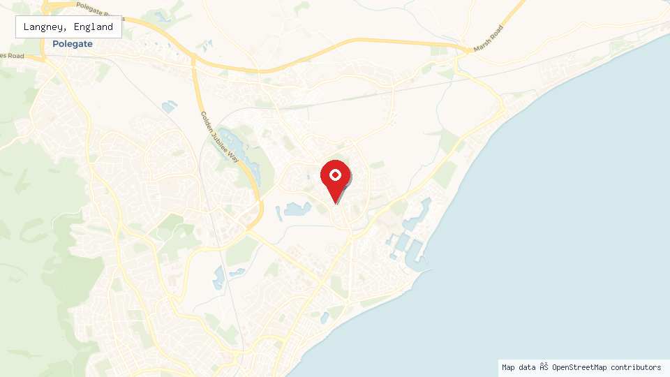 Street map of Langney, England with location pin