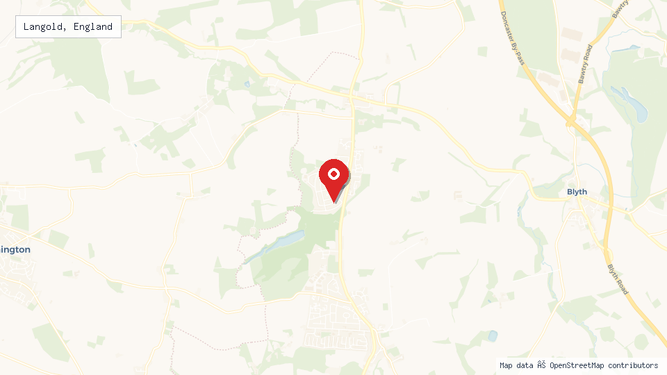 Street map of Langold, England with location pin