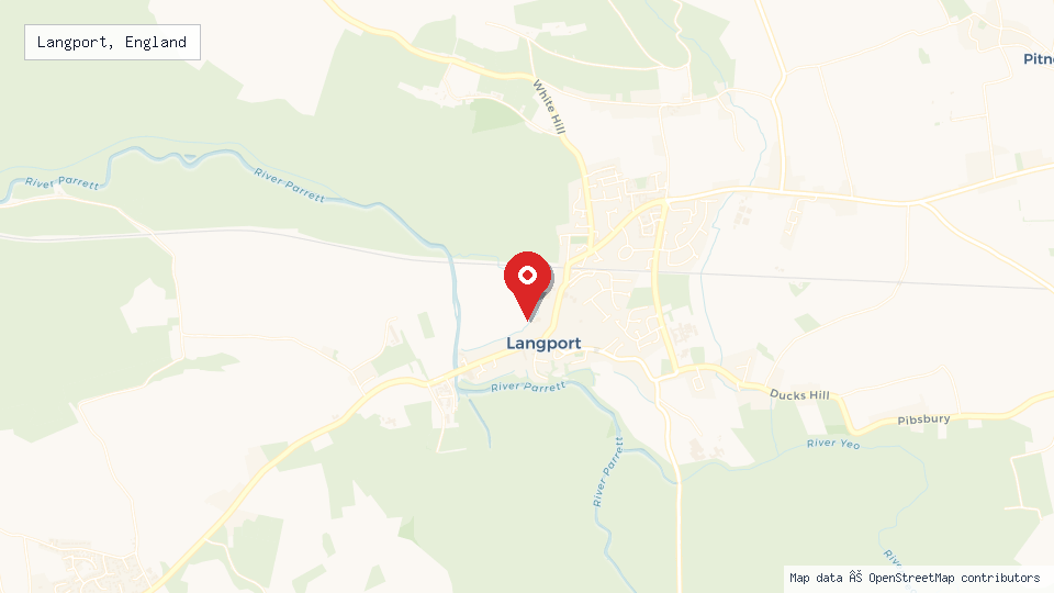 Street map of Langport, England with location pin