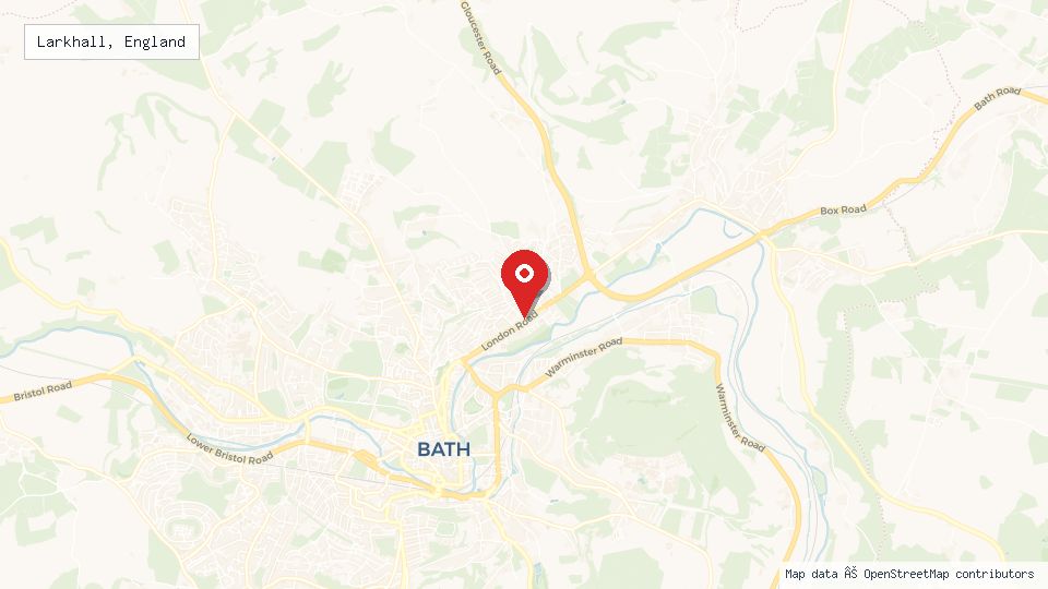 Street map of Larkhall, England with location pin