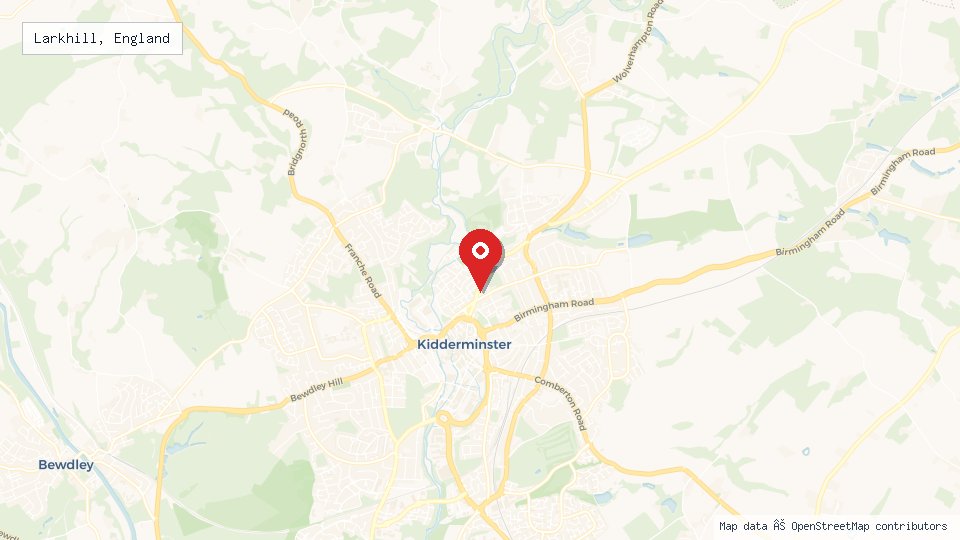 Street map of Larkhill, England with location pin