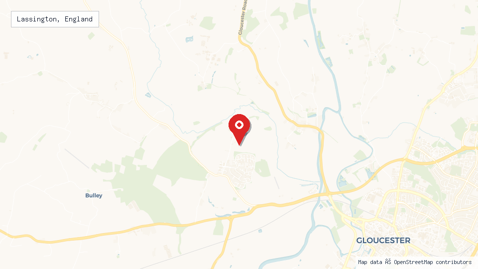 Street map of Lassington, England with location pin